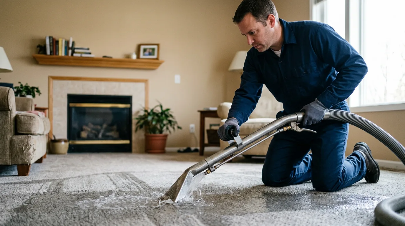 Water damage restoration technician working near Baker, FL
